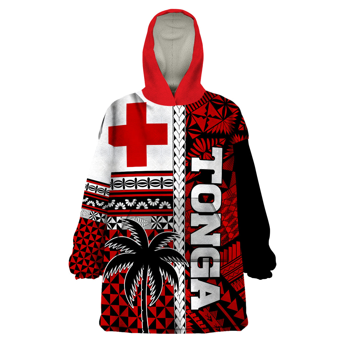 Tonga Kupesi Ngatu Wearable Blanket Hoodie Proud Tonga with Flag and Palm Tree LT9 Unisex One Size - Polynesian Pride
