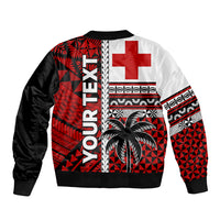 (Custom Personalised) Tonga Kupesi Ngatu Sleeve Zip Bomber Jacket Proud Tonga with Flag and Palm Tree LT9 - Polynesian Pride