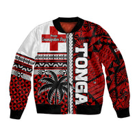 Tonga Independence Day Sleeve Zip Bomber Jacket Proud Tongan Emancipation with Kupesi Ngatu LT9 Unisex Red - Polynesian Pride