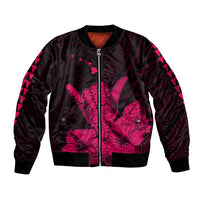 Hawaii Shaka Sign Sleeve Zip Bomber Jacket Pink Version LT9 Unisex Pink - Polynesian Pride