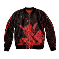 Hawaii Shaka Sign Sleeve Zip Bomber Jacket Red Version LT9 Unisex Red - Polynesian Pride