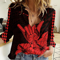 Hawaii Shaka Sign Women Casual Shirt Red Version LT9 Female Red - Polynesian Pride