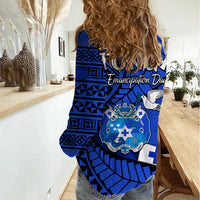Tonga Emancipation Day Women Casual Shirt Happy 53rd Independence Anniversary Blue Version LT9 - Polynesian Pride