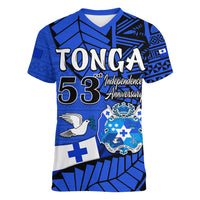 (Custom Personalised) Tonga Emancipation Day Women V Neck T Shirt Happy 53rd Independence Anniversary Blue Version LT9 - Polynesian Pride
