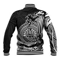 Polynesian Tahiti Island Baseball Jacket The Wave of Water - Black LT9 - Polynesian Pride