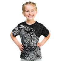 Polynesian Tahiti Island Kid T Shirt The Wave of Water - Black LT9 - Polynesian Pride
