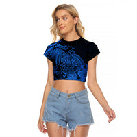 Polynesian Tahiti Island Raglan Cropped T Shirt The Wave of Water - Blue LT9 Female Blue - Polynesian Pride