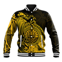 Polynesian Tahiti Island Baseball Jacket The Wave of Water - Gold LT9 Unisex Gold - Polynesian Pride