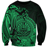 Polynesian Tahiti Island Sweatshirt The Wave of Water - Green LT9 Unisex Green - Polynesian Pride