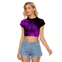 Polynesian Tahiti Island Raglan Cropped T Shirt The Wave of Water - Purple LT9 Female Purple - Polynesian Pride