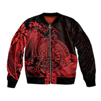 Polynesian Tahiti Island Sleeve Zip Bomber Jacket The Wave of Water - Red LT9 Unisex Red - Polynesian Pride
