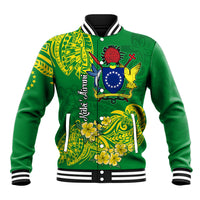 Cook Island Baseball Jacket Polynesian Floral Tribal LT9 Unisex Green - Polynesian Pride