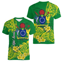 Cook Island Women V Neck T Shirt Polynesian Floral Tribal LT9 Female Green - Polynesian Pride