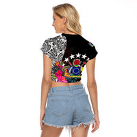 Cook Island Raglan Cropped T Shirt Tribal Polynesian and Tropical Flowers LT9 - Polynesian Pride