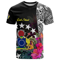 Cook Island T Shirt Tribal Polynesian and Tropical Flowers LT9 Black - Polynesian Pride