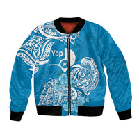FSM Yap State Bomber Jacket Polynesian Floral Tribal LT9 Unisex Blue - Polynesian Pride