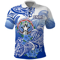 Northern Mariana Islands Polo Shirt Polynesian Floral Tribal LT9 Blue - Polynesian Pride