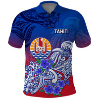 Tahiti Polo Shirt Polynesian Floral Tribal LT9 Blue - Polynesian Pride