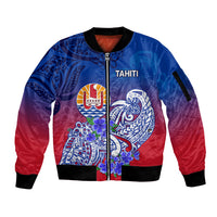 Tahiti Sleeve Zip Bomber Jacket Polynesian Floral Tribal LT9 Unisex Blue - Polynesian Pride