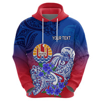 Custom Tahiti Hoodie Polynesian Floral Tribal LT9 Zip Hoodie Blue - Polynesian Pride