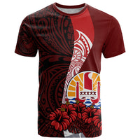 Tahiti T Shirt Polynesian Coat of Arm With Hibiscus LT9 Red - Polynesian Pride