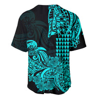 Hawaii Kakau Baseball Jersey Polynesian Floral Tribal Aqua Version LT9 - Polynesian Pride