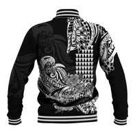 Hawaii Kakau Baseball Jacket Polynesian Floral Tribal Black Version LT9 - Polynesian Pride