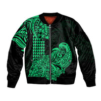 Hawaii Kakau Bomber Jacket Polynesian Floral Tribal Green Version LT9 Unisex Green - Polynesian Pride