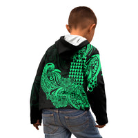 Hawaii Kakau Kid Hoodie Polynesian Floral Tribal Green Version LT9 - Polynesian Pride