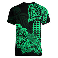 Hawaii Kakau Women V Neck T Shirt Polynesian Floral Tribal Green Version LT9 - Polynesian Pride