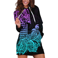 Hawaii Kakau Hoodie Dress Polynesian Floral Tribal Heliotrope Version LT9 - Polynesian Pride