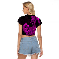 Hawaii Kakau Raglan Cropped T Shirt Polynesian Floral Tribal Purple Version LT9 - Polynesian Pride