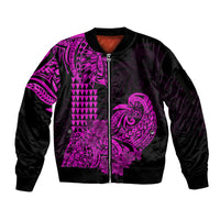 Hawaii Kakau Sleeve Zip Bomber Jacket Polynesian Floral Tribal Purple Version LT9 Unisex Purple - Polynesian Pride
