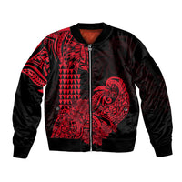 Hawaii Kakau Sleeve Zip Bomber Jacket Polynesian Floral Tribal Red Version LT9 Unisex Red - Polynesian Pride