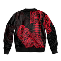 Hawaii Kakau Sleeve Zip Bomber Jacket Polynesian Floral Tribal Red Version LT9 - Polynesian Pride