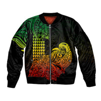 Hawaii Kakau Sleeve Zip Bomber Jacket Polynesian Floral Tribal Reggae Version LT9 Unisex Reggae - Polynesian Pride