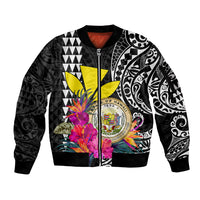 Kakau Tribal Hawaiian Kanaka Maoli Sleeve Zip Bomber Jacket LT9 Unisex Black - Polynesian Pride