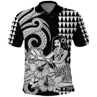 Aloha Hula Girl Hawaiian Tribal and Simple Kakau Polo Shirt LT9 Black - Polynesian Pride