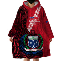 Samoa Wearable Blanket Hoodie Happy Independence Day Samoan Red Pattern LT14 - Polynesian Pride