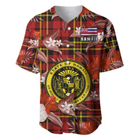 Hawaii State Baseball Jersey Tropical Flowers Mix Tartan Red Version LT14 - Polynesian Pride