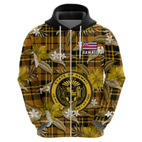 Hawaii State Hoodie Tropical Flowers Mix Tartan Gold Version LT14 - Polynesian Pride