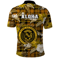 Hawaii State Polo Shirt Tropical Flowers Mix Tartan Gold Version LT14 - Polynesian Pride