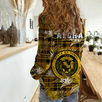 Hawaii State Women Casual Shirt Tropical Flowers Mix Tartan Gold Version LT14 - Polynesian Pride
