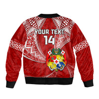 (Custom Text And Number) Tonga Rugby Sleeve Zip Bomber Jacket Mate Maa Tonga Pacific Tongan Ngatu LT14 - Polynesian Pride