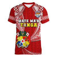 (Custom Text And Number) Tonga Rugby Women V Neck T Shirt Mate Maa Tonga Pacific Tongan Ngatu LT14 - Polynesian Pride