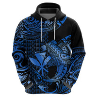 Custom Hawaii Hammerhead Shark Hoodie Polynesian Kakau With Kanaka Blue LT14 Zip Hoodie Blue - Polynesian Pride