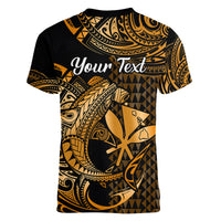 (Custom Personalised) Hawaii Hammerhead Shark Women V Neck T Shirt Polynesian Kakau With Kanaka Gold LT14 - Polynesian Pride