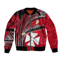 Wallis And Futuna Bomber Jacket Plumeria Flowers With Red Polynesian Pattern LT14 - Polynesian Pride