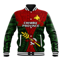 (Custom Personalised) Papua New Guinea Baseball Jacket Chimbu Province Mix Coat Of Arms Polynesian Art LT14 Unisex Red - Polynesian Pride