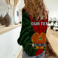 (Custom Personalised) Papua New Guinea Women Casual Shirt Chimbu Province Mix Coat Of Arms Polynesian Art LT14 - Polynesian Pride
